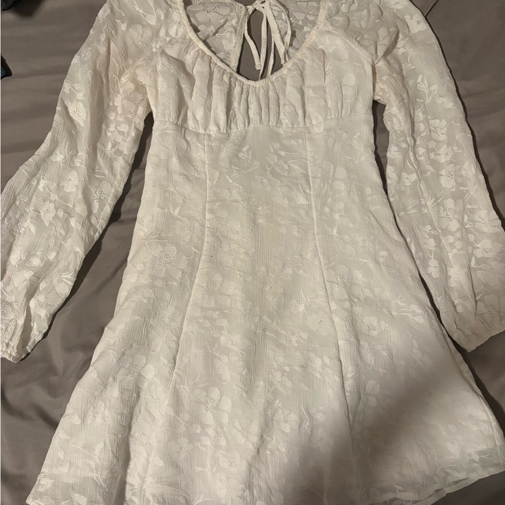 wild fable White Floral Lace Long-Sleeve Mini Dress